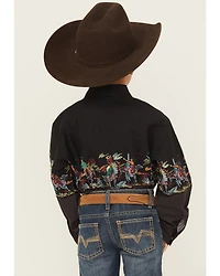 Roper Boys' Striped Border Print Long Sleeve Snap Western Shirt