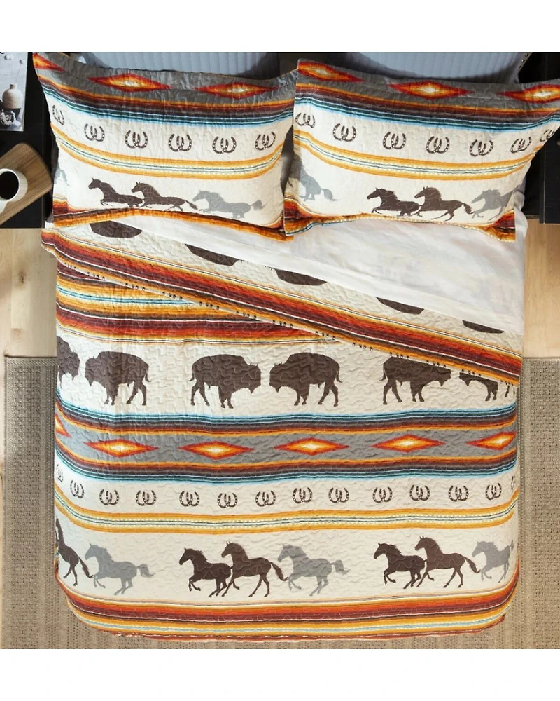Carsten Home Western Striped Print King Quilt Set - 3 Piece