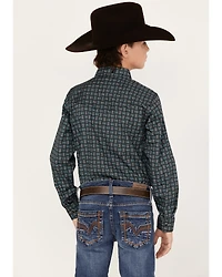 Panhandle Boys' Woven Stripe Print Long Sleeve Western Snap Shirt