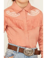 Shyanne Girls' Western Embroidered Fringe Long Sleeve Snap Stretch Shirt