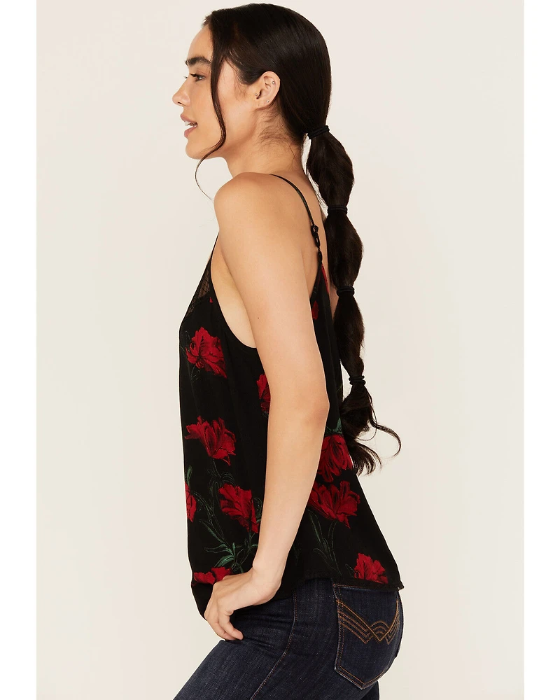 Idyllwind Women's Chase Floral Print Lace Trim Cami Tank