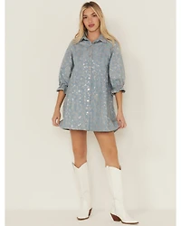 Blue B Women's Denim Sequins Mini Dress