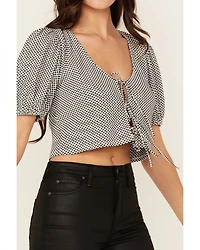 Beyond The Radar Women's Tie-Front Short Sleeve Cropped Shirt
