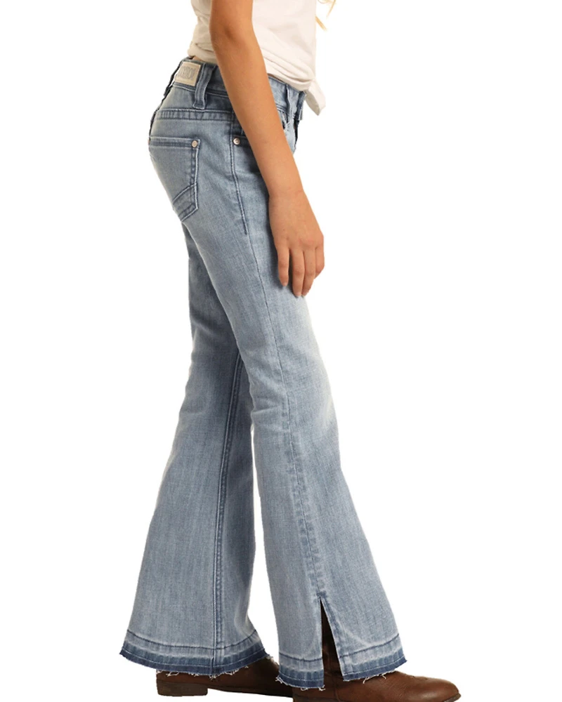 Rock & Roll Denim Girls' Light Wash Split Hem Basic Trouser