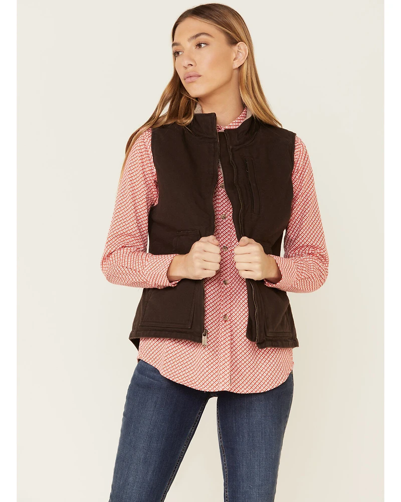 Carhartt Women's Dark Brown Washed Duck Sherpa Lined Vest