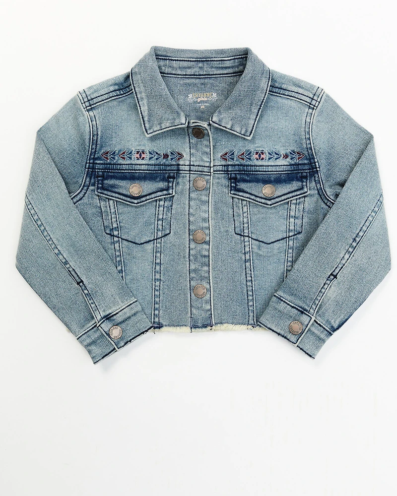 Shyanne Toddler Girls' Forks Light Wash Frayed Embroidered Denim Jacket