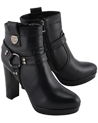Milwaukee Leather Women's Block Heel Harness Booties - Round Toe