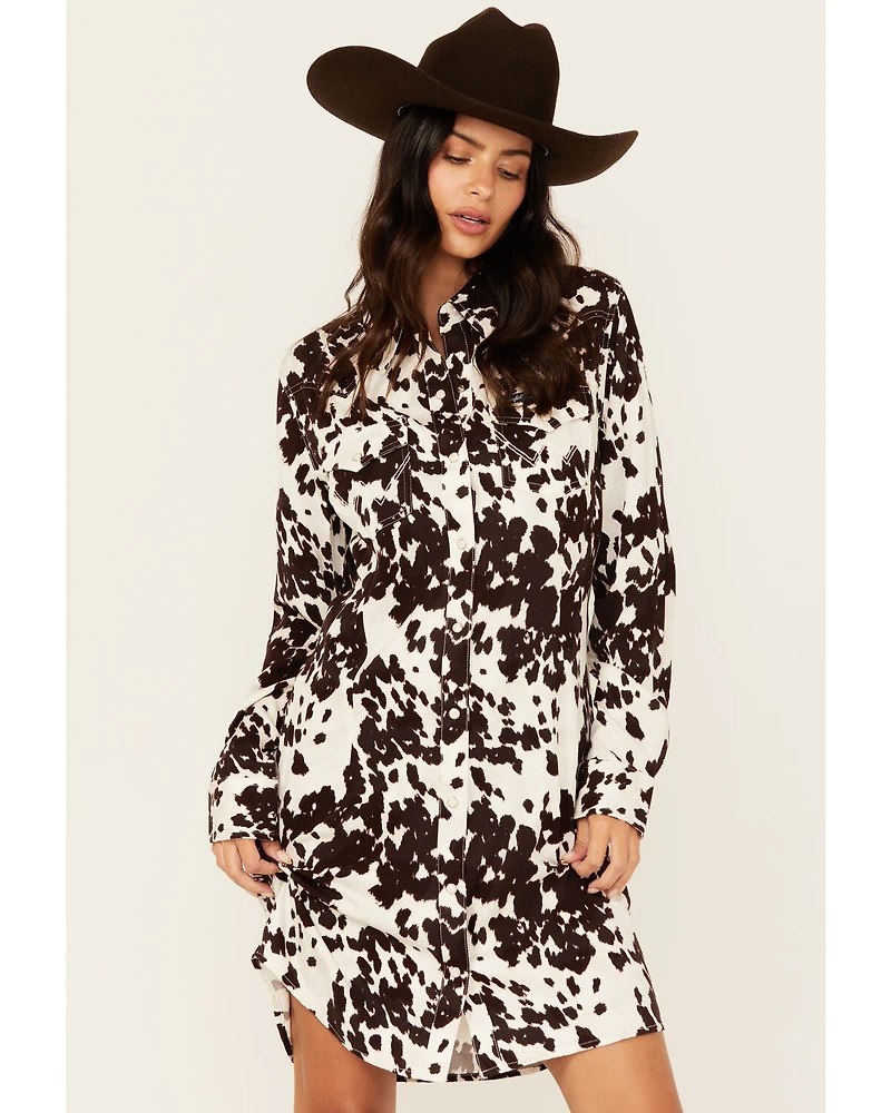 Wrangler Retro Women's Cow Print Long Sleeve Mini Dress