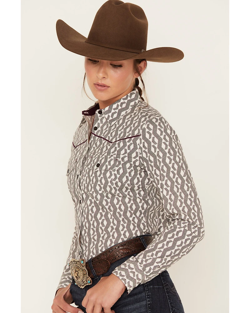 RANK 45® Women's Geo Striped Print Long Sleeve Button-Down Riding Shirt
