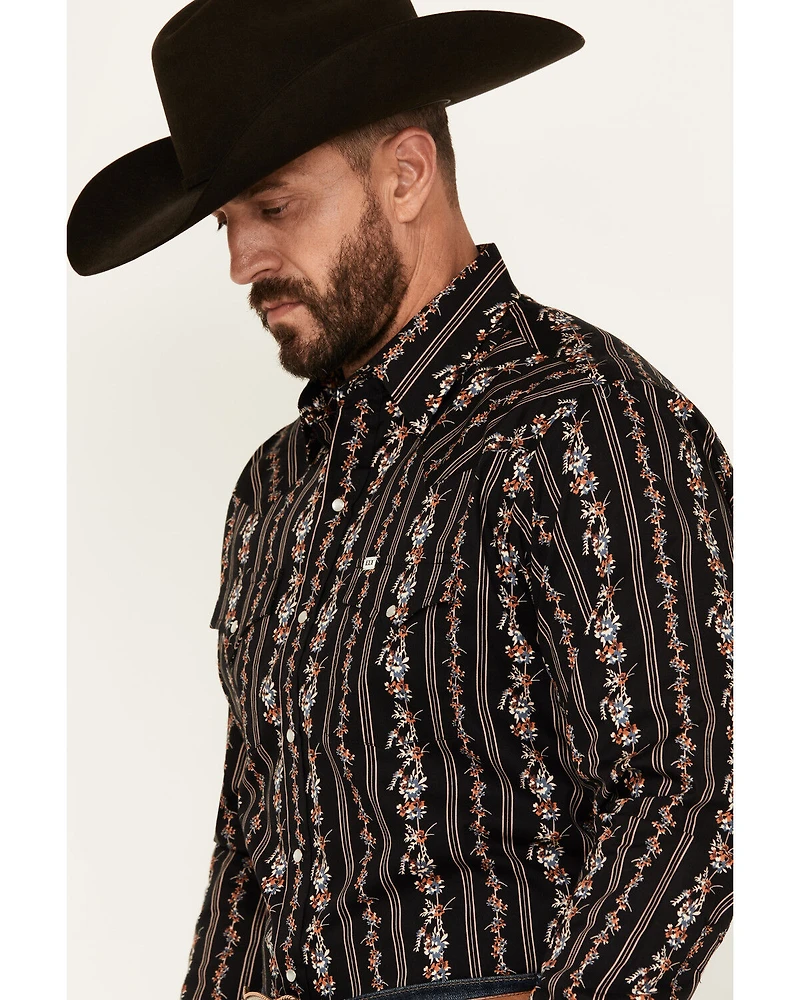 Ely Walker Men's Floral Striped Long Sleeve Pearl Snap Western Shirt