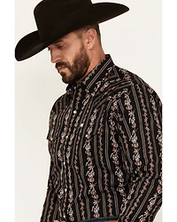 Ely Walker Men's Floral Striped Long Sleeve Pearl Snap Western Shirt