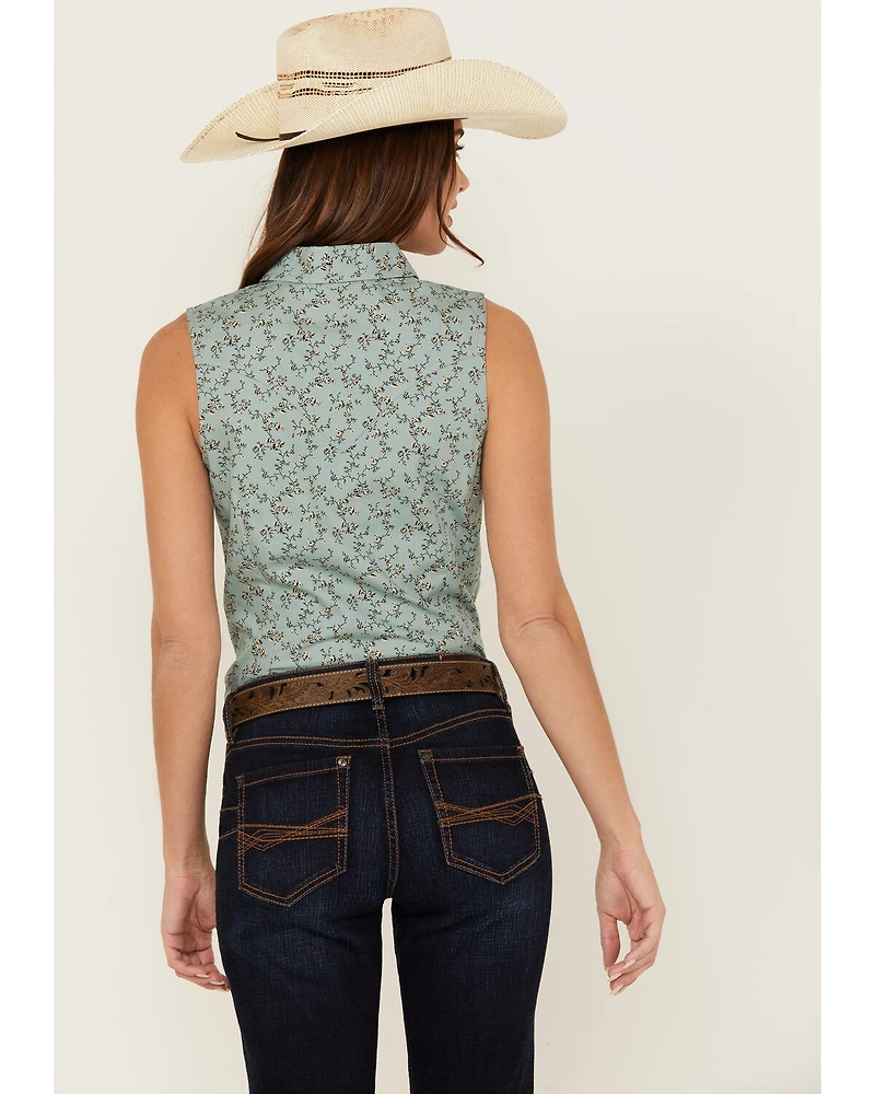 Wrangler Retro Women's Floral Print Sleeveless Pearl Snap Western Shirt