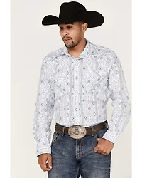 Rough Stock By Panhandle Men's Southwestern Dot Print Long Sleeve Pearl Snap Western Shirt