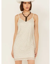 Wonderwest Women's Birch Cowl Neck Beaded Mesh Mini Dress
