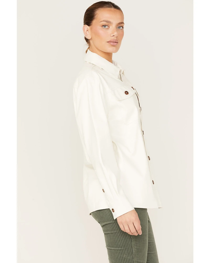 Cleo + Wolf Women's Oversized Solid Faux Leather Shacket