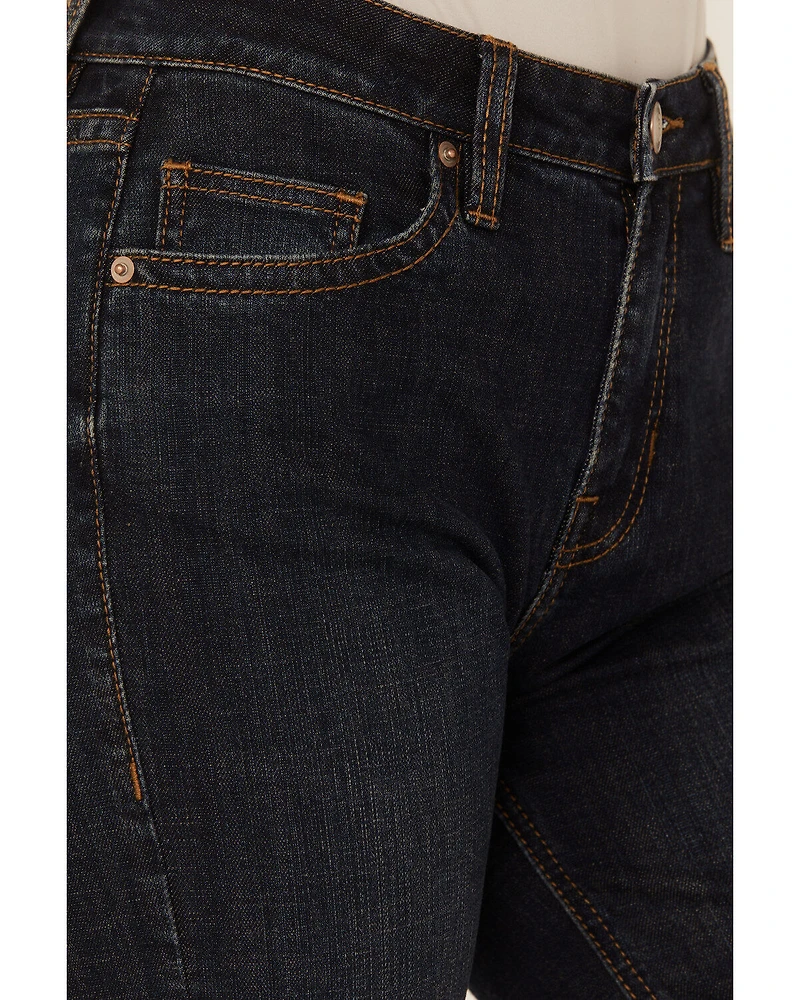 Rock & Roll Denim Women's Dark Wash High Rise Raw Trouser Jeans