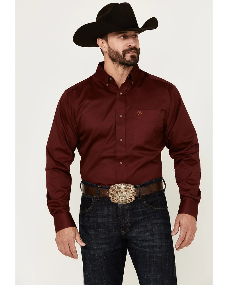Ariat Men's Solid Twill Fitted Long Sleeve Button-Down Western Shirt