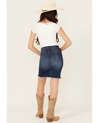 Vervet Women's Dark Wash Raw Hem Mini Skirt