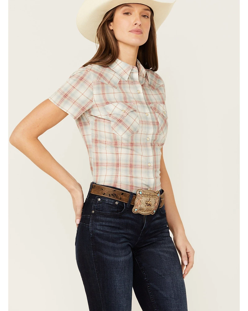 Wrangler Retro Women's Plaid Print Short Sleeve Pearl Snap Western Shirt