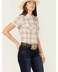 Wrangler Retro Women's Plaid Print Short Sleeve Pearl Snap Western Shirt