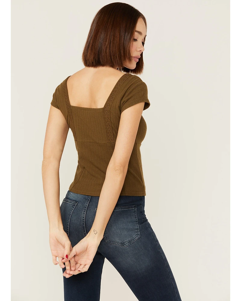 Shyanne Women's Square Neck Green Pointelle Top