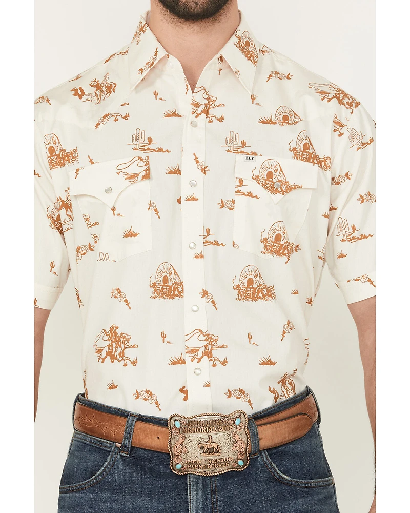 Ely Walker Men's Horse Print Short Sleeve Pearl Snap Western Shirt