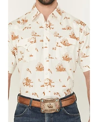 Ely Walker Men's Horse Print Short Sleeve Pearl Snap Western Shirt