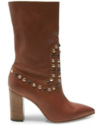 Free People Women's Dakota Heel Studded Leather Western Boots - Round Toe