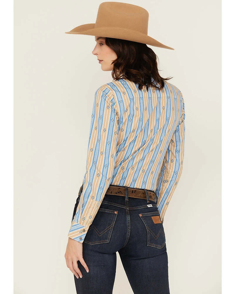 Shyanne Women's Serape Striped Long Sleeve Snap Stretch Western Shirt