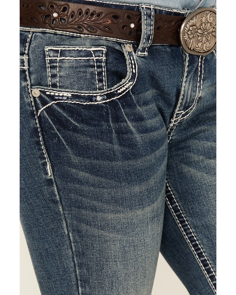 Shyanne Girls' Arrowhead Dark Wash Dreamcatcher Pocket Bootcut Stretch Denim Jeans