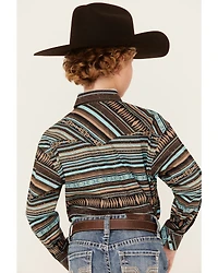 Rock & Roll Denim Boys' Southwestern Stripe Print Long Sleeve Snap Western Shirt