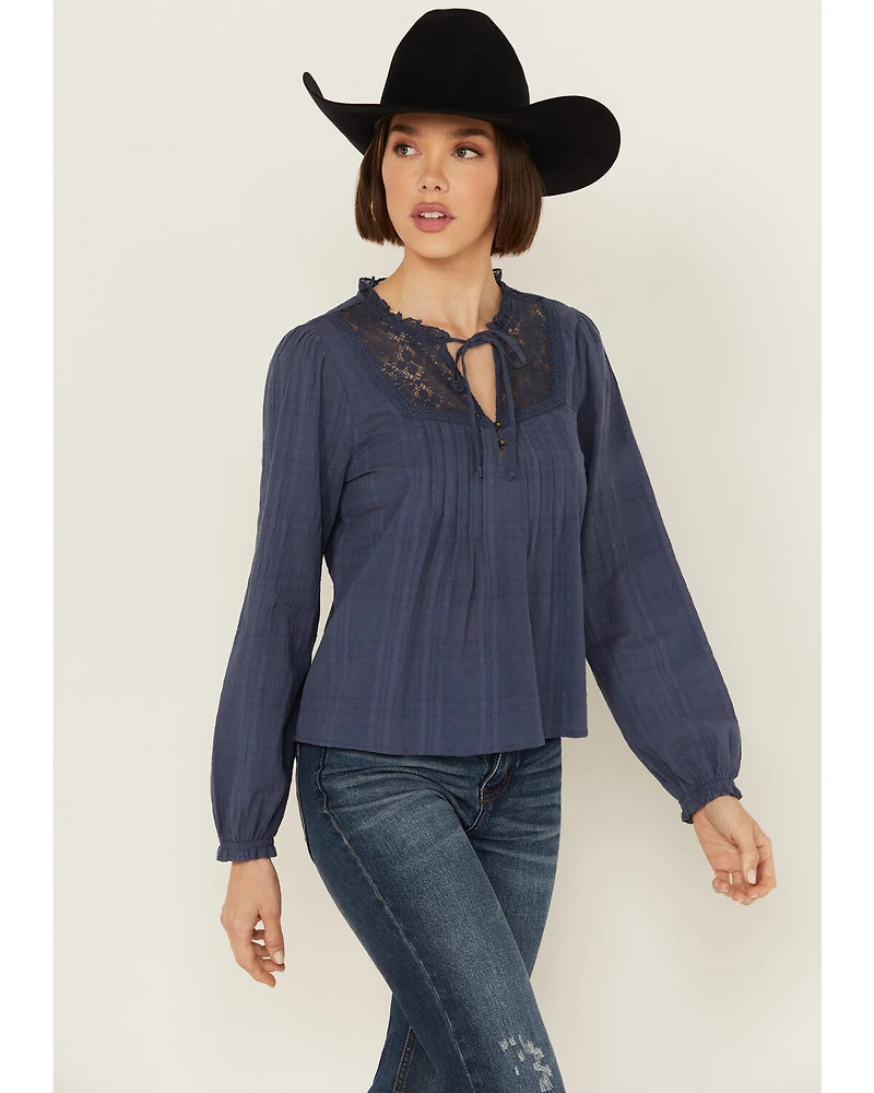 Jolt Women's Lace Trim Long Sleeve Peasant Top