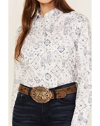 Rough Stock by Panhandle Women's Bandana Print Long Sleeve Pearl Snap Stretch Western Shirt