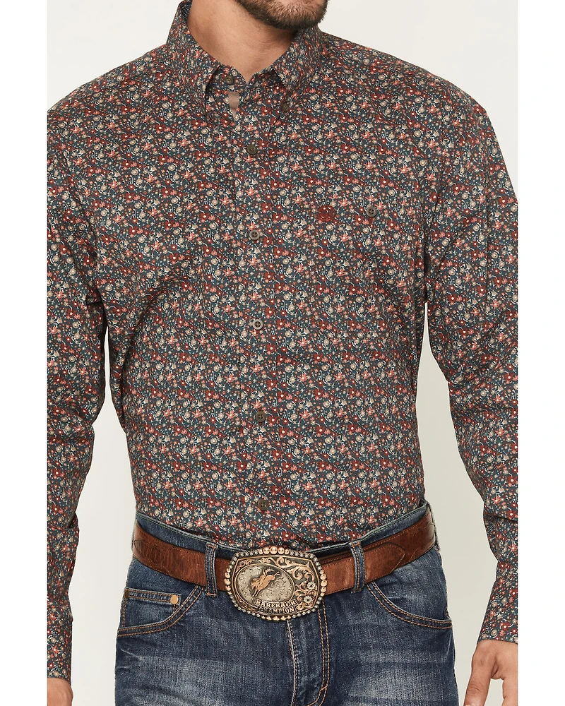George Strait by Wrangler Men's Floral Print Long Sleeve Button-Down Stretch Western Shirt