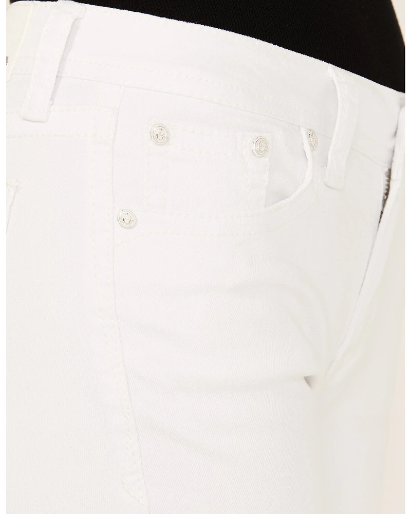Grace LA Women's Fleur De Lis Pocket Mid Rise Bootcut Stretch Denim Jeans