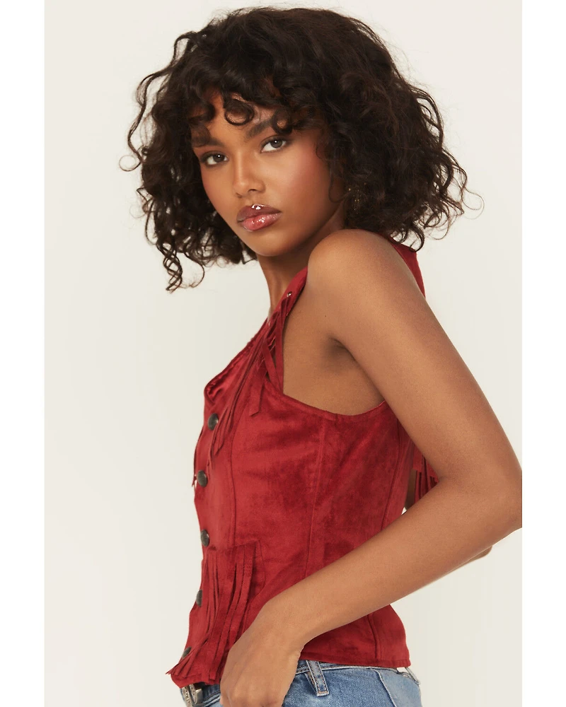 Rock & Roll Denim Women's Fringe Faux Suede Vest