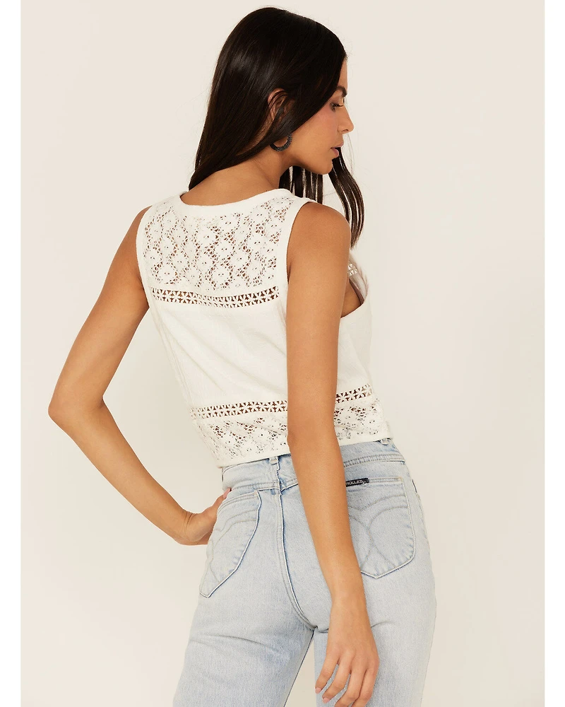 Cleo + Wolf Women's Crochet Floral Cropped Tank Top