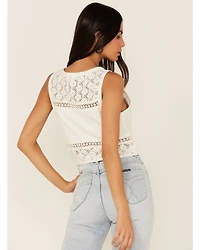 Cleo + Wolf Women's Crochet Floral Cropped Tank Top