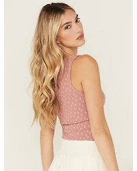 Cleo + Wolf Women's Floral Print Ribbed Sleeveless Cropped Tank Top