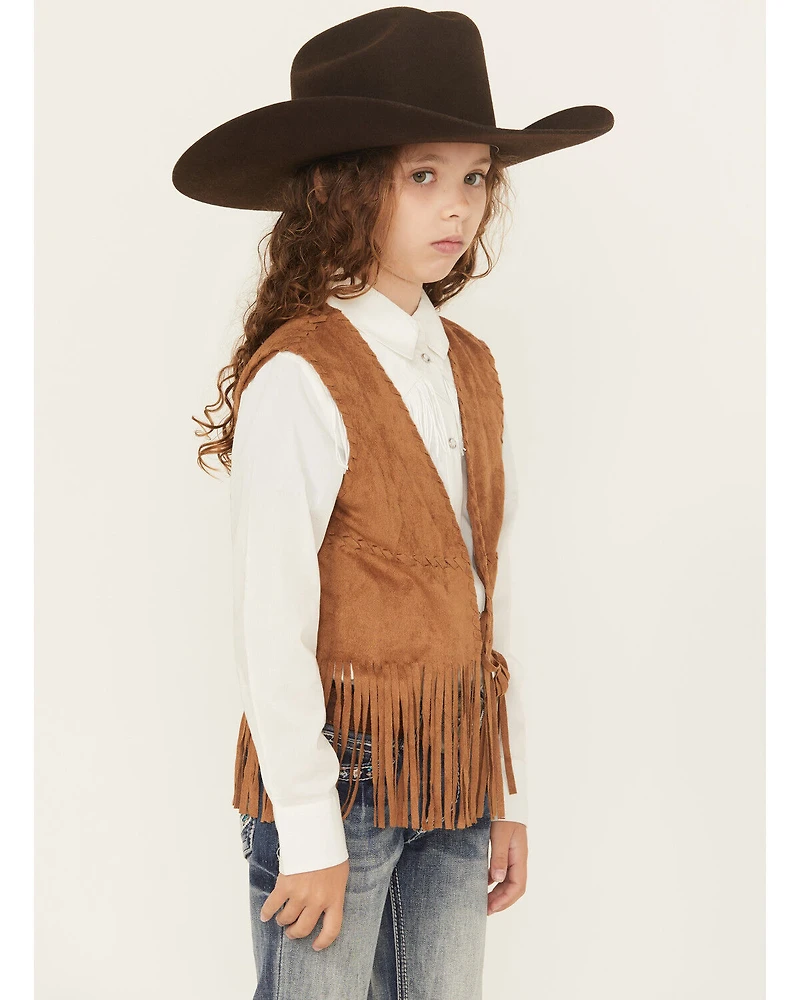 Fornia Girls' Faux Suede Whipstitch Fringe Vest