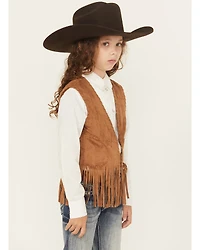 Fornia Girls' Faux Suede Whipstitch Fringe Vest