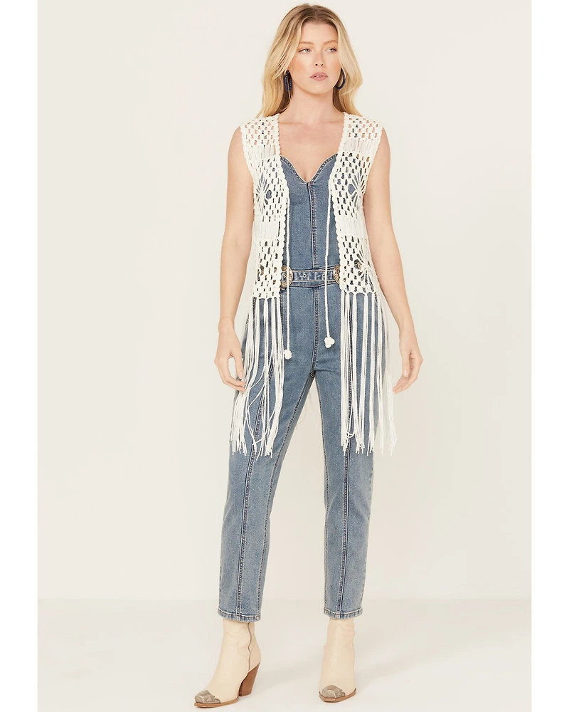Rock & Roll Denim Women's Crochet Fringe Vest