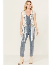 Rock & Roll Denim Women's Crochet Fringe Vest