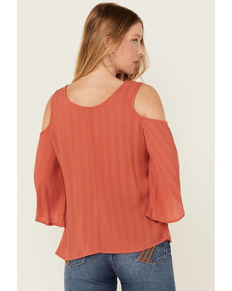Shyanne Women's Solid Crochet Trim Cold Shoulder Shirt