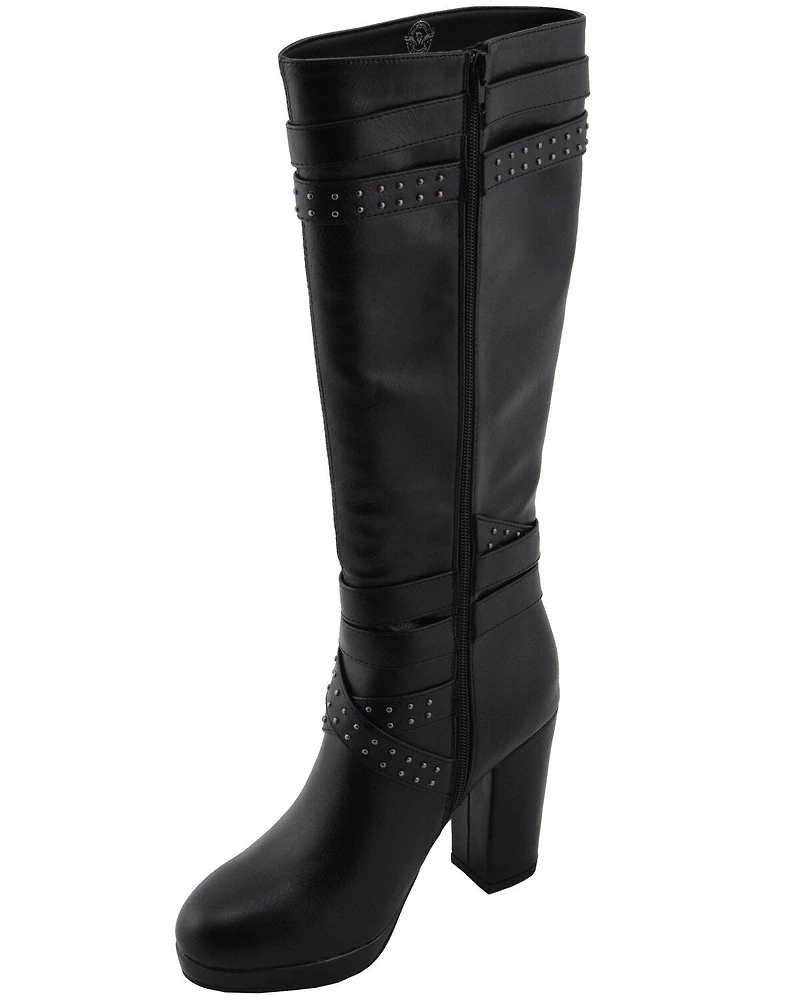 Milwaukee Leather Women's Platform Heel Studded Strap Boot - Round Toe