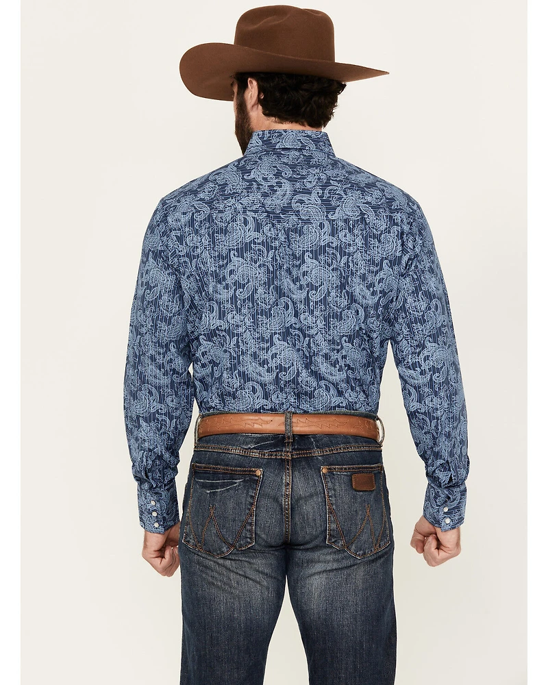 Ely Walker Men's Tonal Paisley Print Long Sleeve Snap Stretch Western Shirt