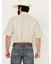 George Strait by Wrangler Men's Plaid Print Short Sleeve Button-Down Stretch Western Shirt