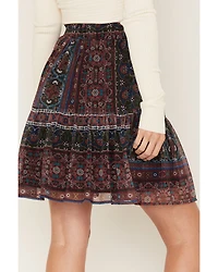 Molly Bracken Women's Metallic Floral Stripe Tiered Skirt