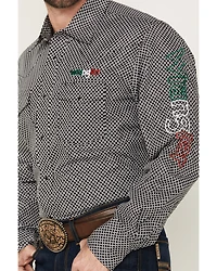 Wrangler Men's Mexico Logo Embroidered Geo Print Long Sleeve Snap Western Shirt
