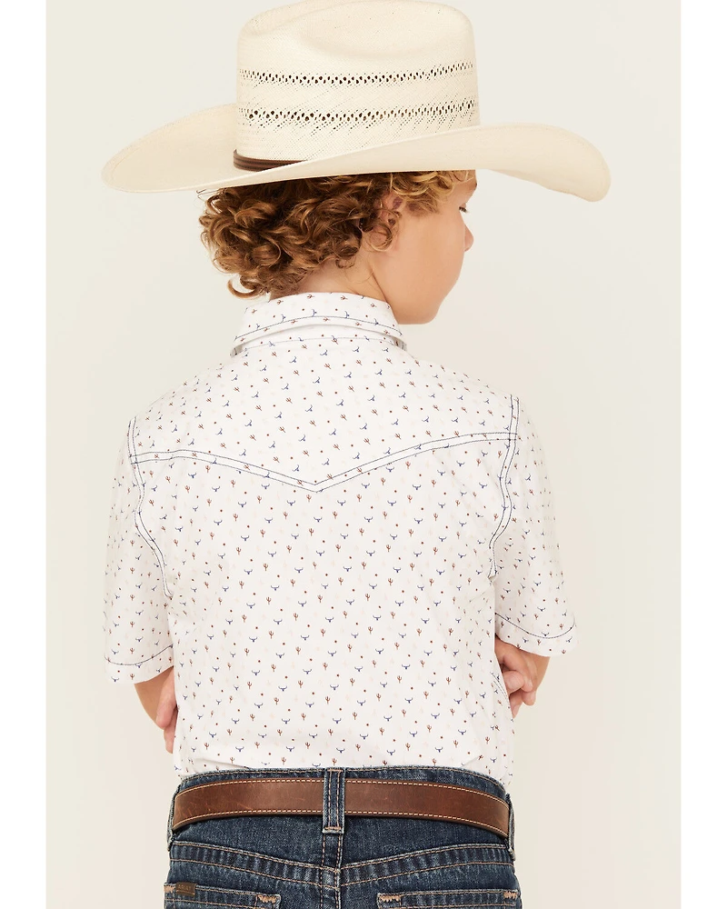 Cody James Boys' Bull Cactus Print Short Sleeve Snap Western Shirt